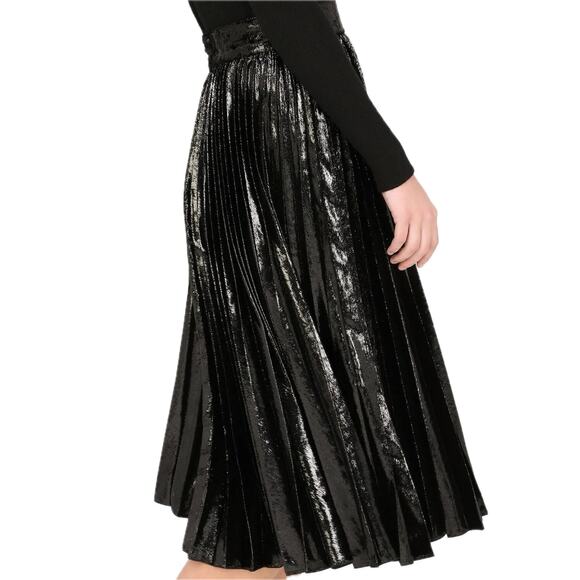 NWT Dolce & Gabbana Black Pleated Midi Skirt in Flowing Lamé Velvet IT 46 US XL - Picture 7 of 13